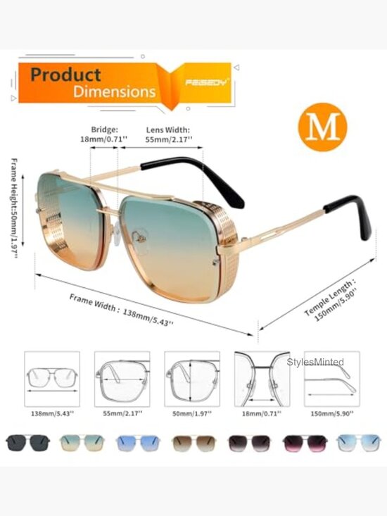 Vintage Square Aviator Sunglasses Metal Frame Steampunk Driving main image 6